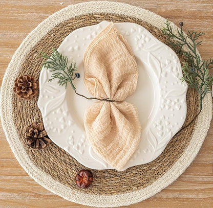Cheesecloth Napkins 17x17 Inches Cloth Napkins Reusable Handmade for Lunch Dinner Wedding Baby Bridal Shower Party Rustic Boho Decorations Bulk Set of 10 Butter