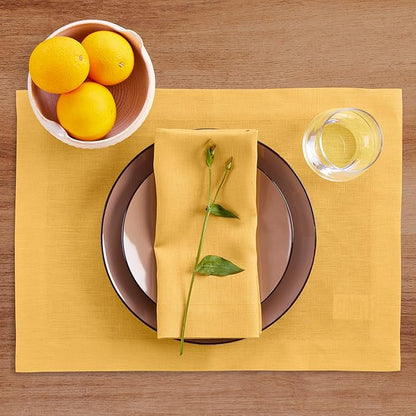 Solino Home Linen Napkins Set of 4-100% Pure Linen Mustard Yellow Dinner Napkins Cloth 20 x 20 Inch - Fete, Handcrafted and Machine Washable