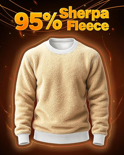 Boladeci Men's Full Sherpa Lined Crewneck Sweatshirts Heavy-weight Fleece Pullover Thick Thermal Long Sleeve Cotton
