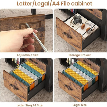 SEDETA 61 Inch Executive Desk, Large Office Desk with File Drawer, L Shaped Desk with Drawers, Computer Desk with Mobile CPU Stand, Storage Shelves, Power Outlets for Home Office, Rustic Brown