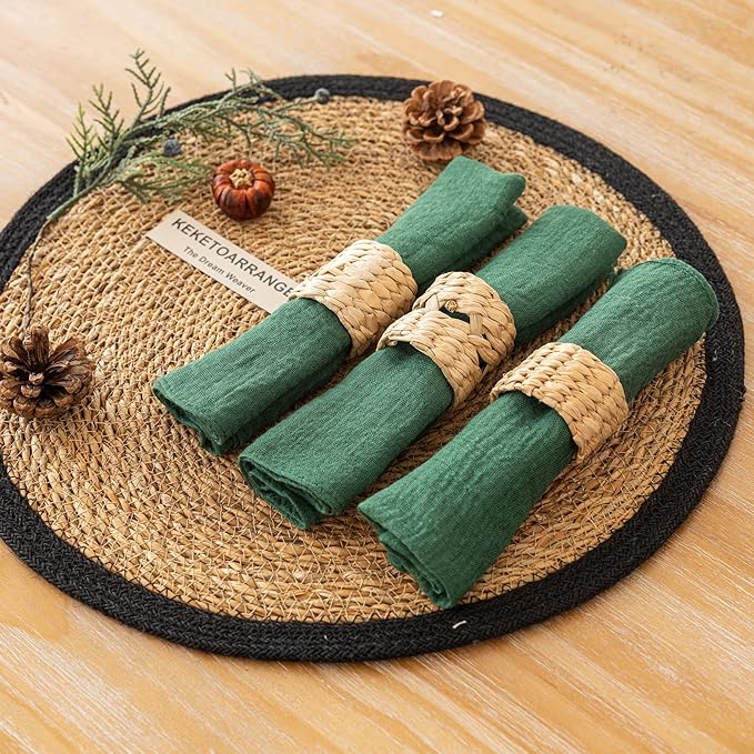 Cheesecloth Napkins 17x17 Inches Cloth Napkins Handmade Washable for Lunch Dinner Wedding Baby Bridal Shower Party Rustic Boho Decorations Bulk Set of 6 Emerald Green