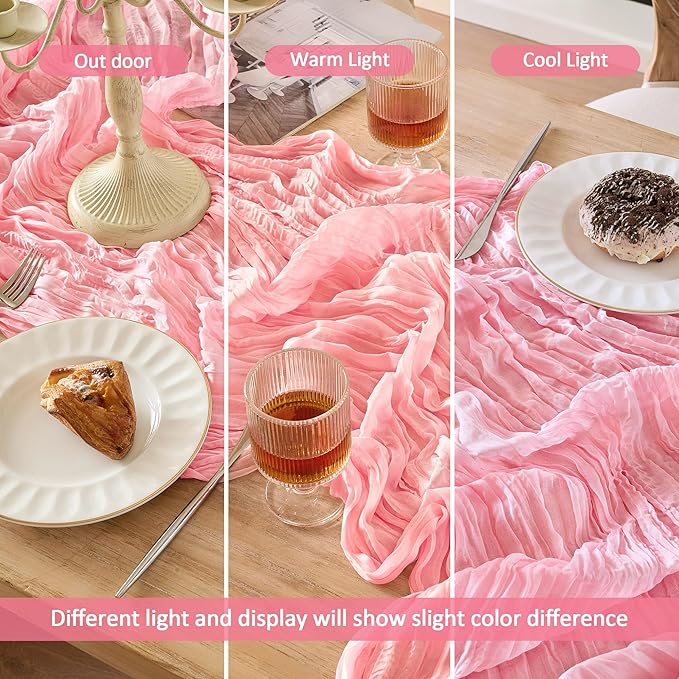 6 Pack Cheesecloth Table Runner 120 Inch Boho Rustic Gauze 10 FT Light Pink Cheese Cloths Table Runners Decorations for Spring Summer Birthday Party Baby Shower Wedding Holiday Home Decor