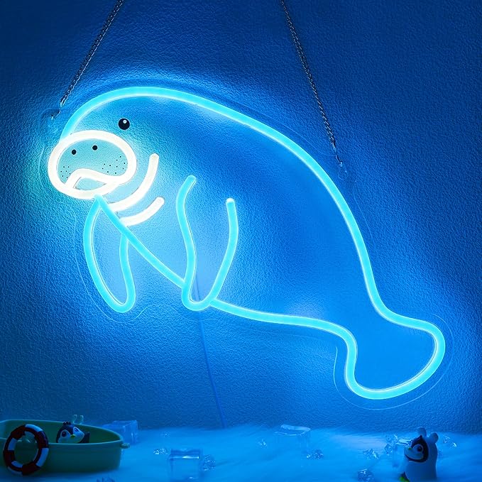 Manatee Neon Sign, Dimmable Wall Decor Light. Birthday Party Decorations for Home, Patio, Garden, Bars, Restaurants, Hotels, Stores, Clubs, Gift for Friends Family and Kids