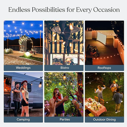 Brightech Ambience Pro Solar Powered Outdoor String Lights, 27ft Remote Control Commercial Grade Waterproof Patio Lights, 12 Edison Bulbs, Shatterproof LED String Lights for Outside - 1W Soft White