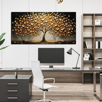Tree Pictures Wall Decor for Bedroom Gold Wall Art for Office Dining Room Print Picture Living Room Wall Decor 24 x 48 Inch