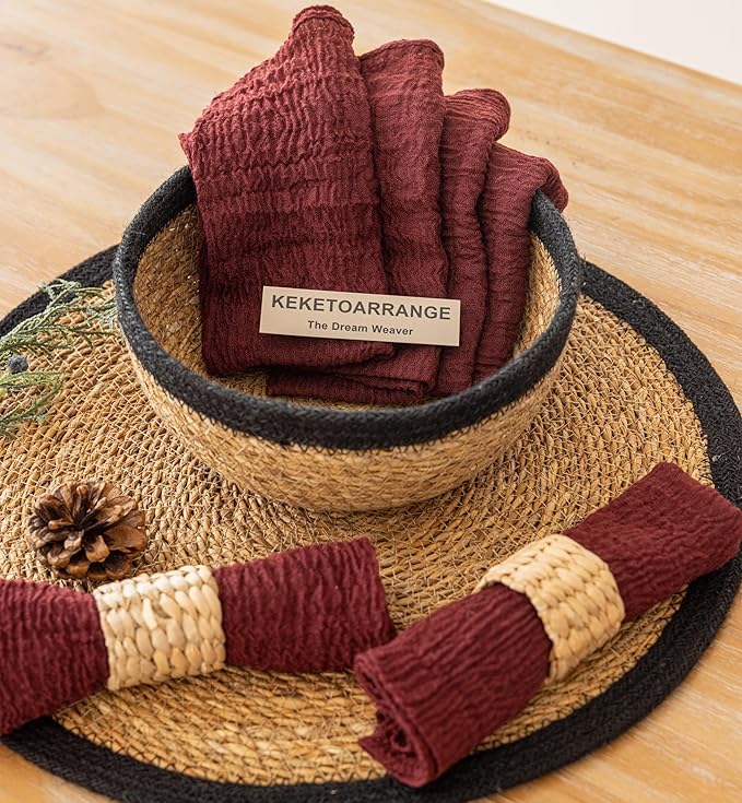 Cheesecloth Napkins 17x17 Inches Cloth Napkins Reusable Washable Handmade for Lunch Dinner Wedding Baby Bridal Shower Party Rustic Boho Decorations Bulk Set of 6 Burgundy