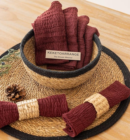 Cheesecloth Napkins 17x17 Inches Cloth Napkins Reusable Washable Handmade for Lunch Dinner Wedding Baby Bridal Shower Party Rustic Boho Decorations Bulk Set of 6 Burgundy