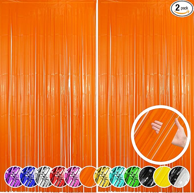2 Pack Orange Fringe Backdrop Curtains, Orange Streamers Party Backdrop, Party Decorations for Birthday, Holidays, Parties & More