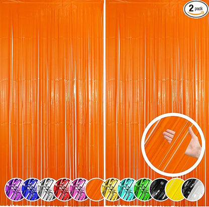 2 Pack Orange Fringe Backdrop Curtains, Orange Streamers Party Backdrop, Party Decorations for Birthday, Holidays, Parties & More