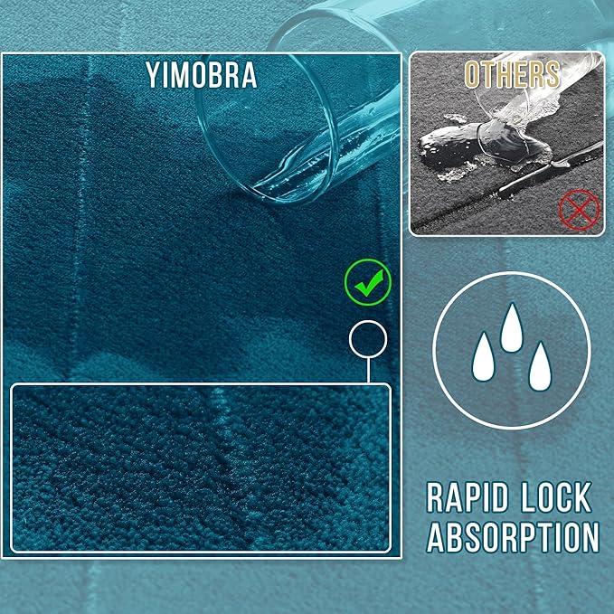 Yimobra Memory Foam Toilet Bath Mat U-Shaped, Soft and Comfortable, Water Absorption, Non-Slip, Thick, Machine Wash and Easier to Dry for Bathroom Commode Contour Rug, 24 X 20 Inches, Peacock Blue