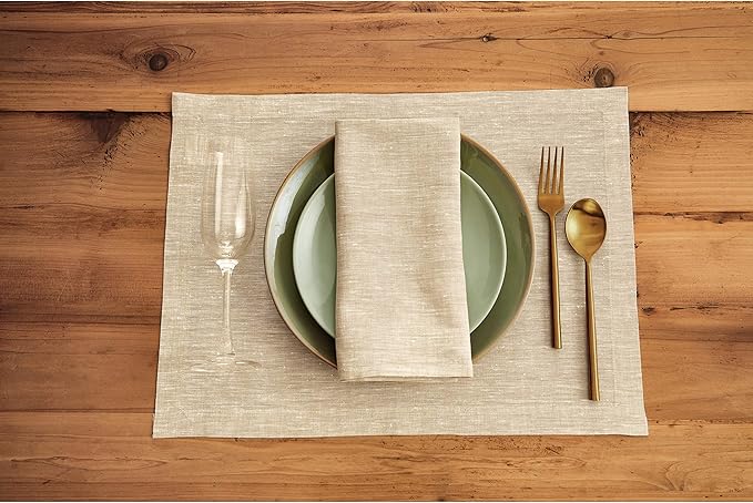 Solino Home Linen Cloth Napkins Set of 4-100% Pure Linen Champagne Beige Dinner Napkins 20 x 20 Inch for Fall, Autumn, Thanksgiving, Christmas, Holiday - Athena, Handcrafted and Machine Washable