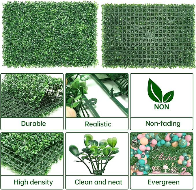 ZXMOTO Artificial Boxwood Hedge Panels 36PCS Topiary Hedge Plant Faux Grass Wall Decoration Faux Greenery Wall Panel for Indoor Outdoor Garden Backyard Decor (23.6"x15.7"(36 Pack))