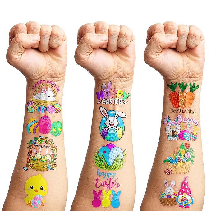 86PCS Easter Bunny Temporary Tattoos – Cute Easter Egg Tattoo Stickers, Bunny Theme Birthday Party Favors, Supplies, Decorations, Gifts for Kids Boys Girls, School Prizes, Carnival Rewards