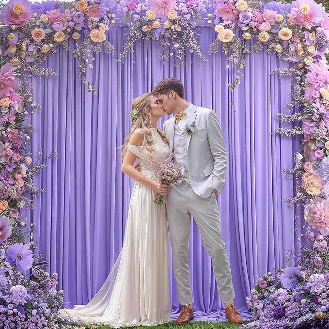 8 x 10ft Lavender Backdrop Curtains Photo Backdrop Drapes Wrinkle-Free Polyester Curtain Backdrop for Girls Birthday Party Photoshoot Backdrop Wedding Baby Shower Graduation Celebrations Decor