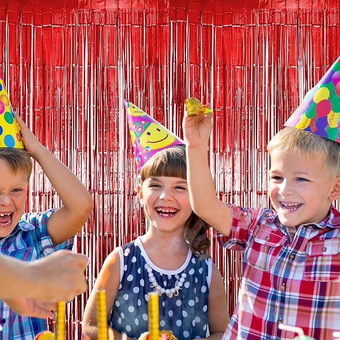 2 Pack Red Fringe Backdrop, Red Streamers Backdrop Curtains, Party Decorations Supplies for Birthday, Holidays, Parties, Christmas, Halloween & More