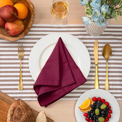 Blue Needles Set of 6 Hemstitch Linen Napkins 100% Cotton Burgundy Cloth Dinner Napkins 18x18 inches, Soft, Reusable, Absorbent, Washable, Ideal for Fall Thanksgiving Events, Parties & Everyday Use