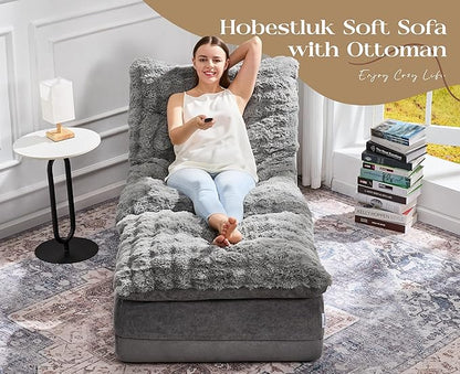Hobestluk Sofa Couch Foam Sofa for Small Spaces Comfy Sofas with footrest Couch Recliner Small Sofas for Living Room, Bedroom, Apartment (Grey)