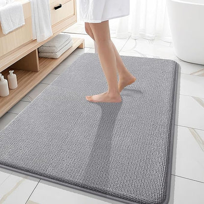 OLANLY Thick Memory Foam Bath Mat Rug 59x35, Extra Soft Absorbent Bathroom Rugs, Quick Dry Bath Mats, Non-Slip, Machine Washable Carpet for Bathroom, Tub and Shower, Home Decor Accessories, Grey