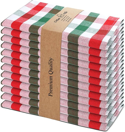 Urban Villa Cloth Napkins Set of 12 20x20 Inches 100% Cotton Napkins Cloth Washable Durable Reusable Absorbent Table Dinner Napkins Cloth for Christmas Hotel Lunch Restaurant Parties -X MAS Checks