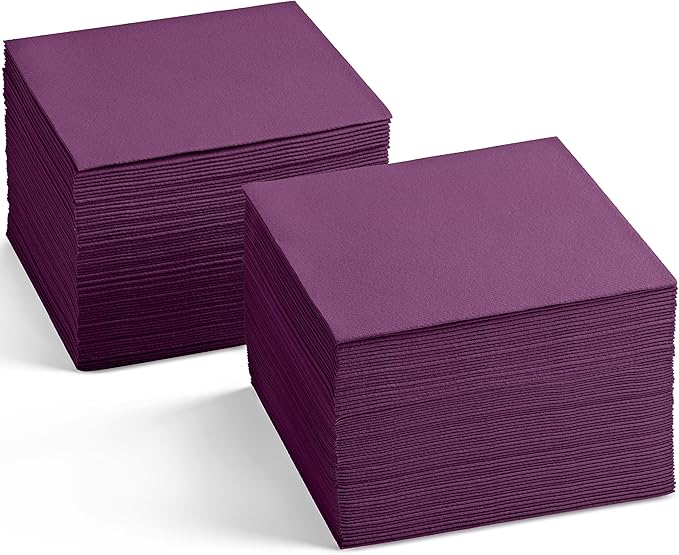 Disposable Linen-Feel Cocktail Napkins, 200-Pack 5" x 5" AMETHYST Paper Beverage Napkins For Bar, Restaurant And Café, Dessert Napkins For Party, Wedding Or Event