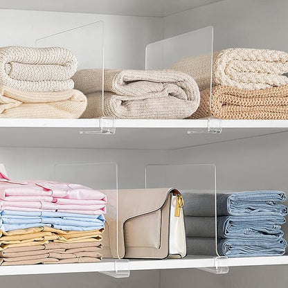 HBlife 12 Inches Tall [Extra Tall Version] Clear Shelf Dividers, 8 Pack Purse Organizer for Closet Perfect for Sweater, Shirts, Handbags, Acrylic Adjustable Bookshelf for Organization