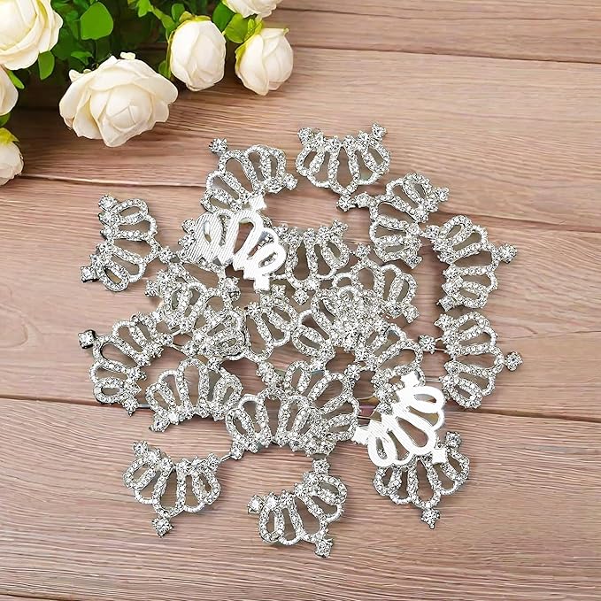 30PCS Crown Rhinestone Jewelry Embellishment for DIY Handmade Hair Accessories Sneakers, Clothes, Party Decorations Gift Box ，Dress，Rhinestone Alloy Appliques Decorative Home Decor (Silver)