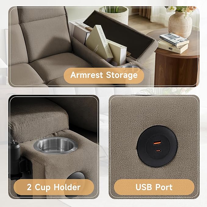 66" Multi-Functional Pull-Out Sofa Bed with Hidden Side Table, Storage Armrests, Built-in Charging Port, Spring Mattress, Solid Wood Frame – Ideal for Small Spaces, Easy Assembly