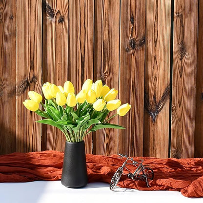 ONLY ART Artificial Yellow Tulips 20 Pcs – 13.5 Inch PU Faux Flowers with Bendable Stems for Home Décor, Wedding Centerpieces, DIY Floral Arrangements, Table Decorations
