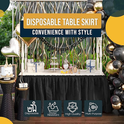 Exquisite Ruffle Table Skirt Black 6 Pack 14 Ft Long Table Skirts for Rectangle Tables 6ft Plus or Round Tables Skirts with Adhesive Strip for Gender Reveal Decor & Happy Birthday Parties