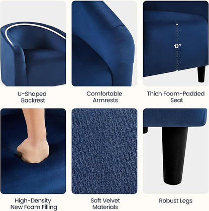 Yaheetech Velvet Accent Chair Set of 2, Barrel Chair for Living Room, Modern Club Chair with Soft Padded Seat and Sturdy Legs for Bedroom Waiting Room Office Reception Room, Navy Blue