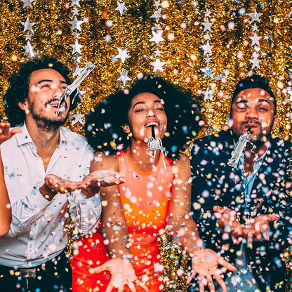 100Pcs New Years Noise Makers, Silver Happy New Year Party Favors, Party Blowers Metallic Fringed Horns Noise Makers New Years Eve Party Supplies for Women Men Birthday Wedding