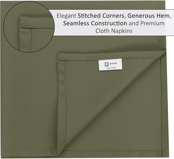 Zoyer Cloth Napkins Set of 4, 18x18 Inches Cotton Enrich Napkins Cloth ‎Washable, Soft & Durable Dinner Napkins for Parties, Wedding, Christmas, ‎Thanksgiving & Everyday Use - Martini Olive
