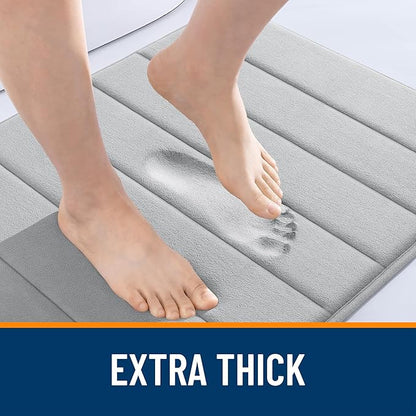 OLANLY Memory Foam Bath Mat 59x35, Super Soft Absorbent Bathroom Rugs, Quick Dry, Machine Washable Shower Floor Rugs, Bathmat Carpet, Bathroom Home Decor Accessories, Light Gray