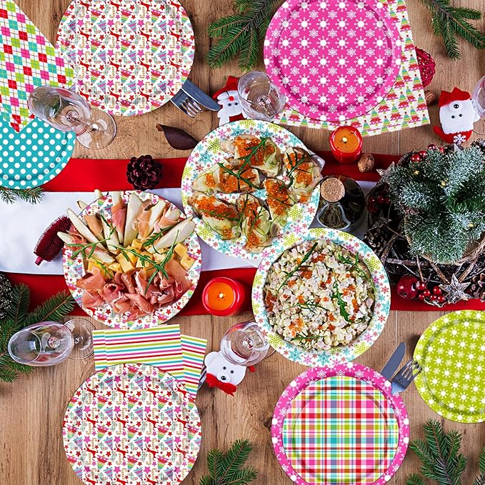 Christmas Party Decorations Tableware - 60pcs Plates and Napkins, Disposable Trees, Elk, Snowflakes Paper Plates, Xmas Dinner Napkins for Winter Holiday Party Supplies