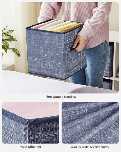 SONGMICS Storage Cubes, 11-Inch Non-Woven Fabric Bins with Double Handles, Set of 6, Closet Organizers for Shelves, Foldable, for Clothes, Misty Blue UROB026I01