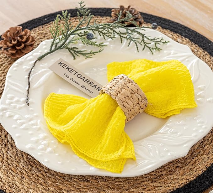 Cheesecloth Napkins 17x17 Inches Cloth Napkins Reusable Handmade Washable for Lunch Dinner Wedding Baby Bridal Shower Party Rustic Boho Decorations Bulk Set of 6 Yellow