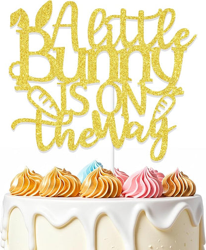 A Little Bunny is on the Way Cake Topper, Bunny Baby Shower Decorations, Easter Baby Announcement Supplies, Easter Theme General Reveal Party Cake Decoration Sign Gold
