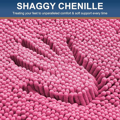 Smiry Luxury Chenille Bathroom Rugs 24x16, Extra Soft and Absorbent Shaggy Bath Mat, Machine Washable, Non-Slip Plush Carpet Runner for Tub, Shower, and Floor, Home Decor Accessories, Hot Pink
