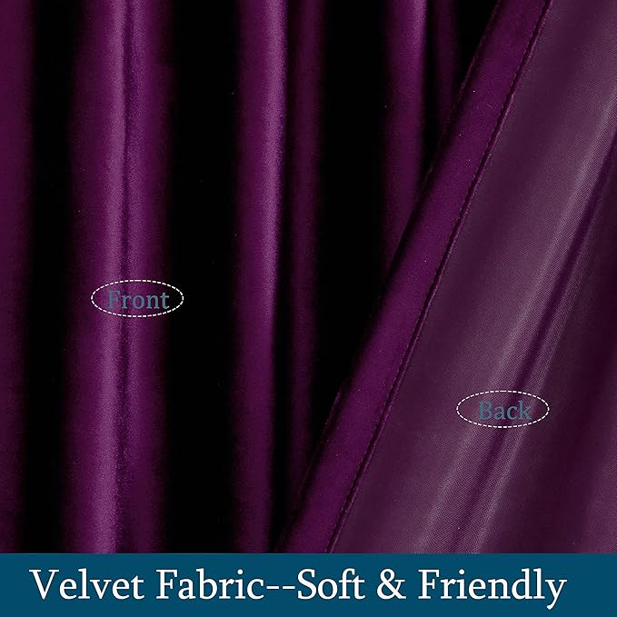 PRIMROSE Purple Velvet Curtains 108 inch Long for Living Room,Set of 2 Panels Blackout Rod Pocket Back Tab Window Treatment Room Darkening Heavy Decorative Curtains Drapes for Bedroom