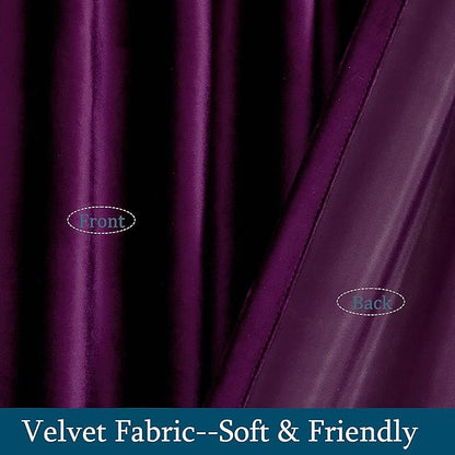 PRIMROSE Purple Velvet Curtains 108 inch Long for Living Room,Set of 2 Panels Blackout Rod Pocket Back Tab Window Treatment Room Darkening Heavy Decorative Curtains Drapes for Bedroom