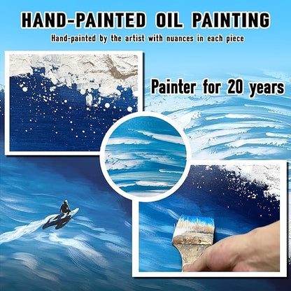 Blue Ocean Sea Wall Art for Dining Room Modern Painting Wall Art for Living Room Blue and White Wall Decor Teen Bedroom Size 24 x 47 Inch