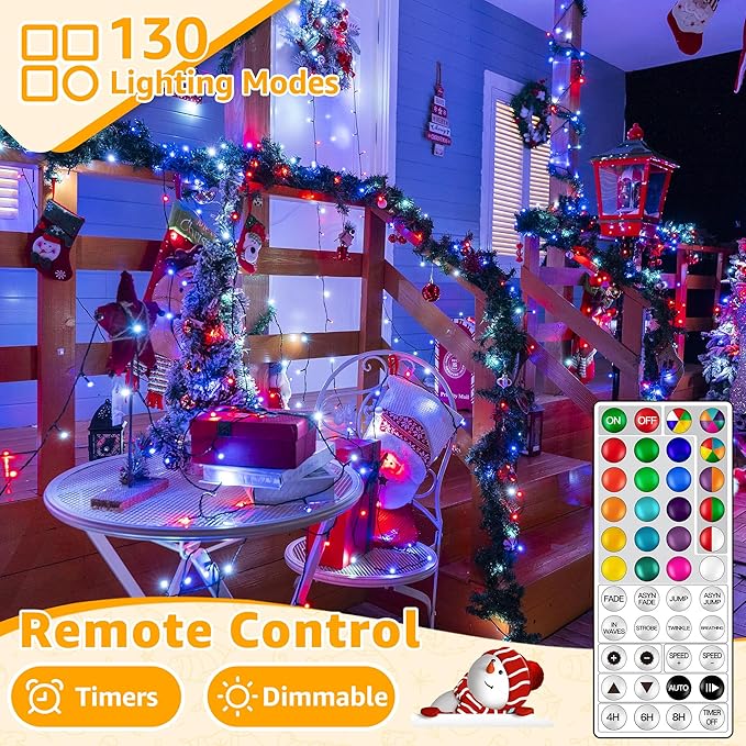 Ollny RGB Halloween Lights 200 LEDs 66 FT, 130 Modes Color Changing Connectable Christmas Lights with Remote, Timer & Waterproof, Outdoor Christmas String Light for All-Year House Decorations