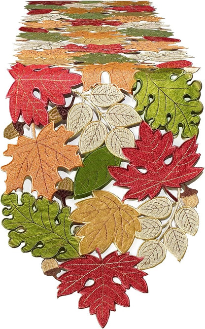 KEVA Fall Table Runner 36inches Long, Thanksgiving Harvest Cutwork Embroidered Table Runner 13in x 36in, Autumn Maple Leaves Table Decoration for Home Dining Kitchen Table