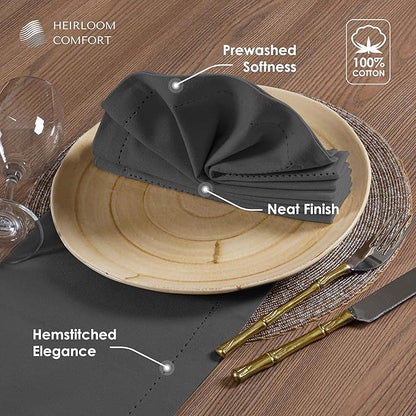Grey Cloth Napkins 18x18 Inch - Set of 12-100% Cotton, Soft, Durable, Absorbent, Washable - Hemstitch Mitered Edges - Perfect for Dinner, Fall, Weddings, Formal Events, Everyday