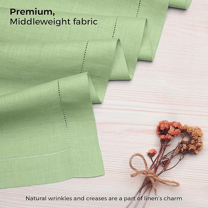 D'Moksha Homes Linen Sage Green Table Runner 72 Inches Long - 100% Pure Linen Hemstitch Table Runner 14 x 72 Inch for Dresser, Dining, Winter, Christmas, Holiday - Classic Hemstitch