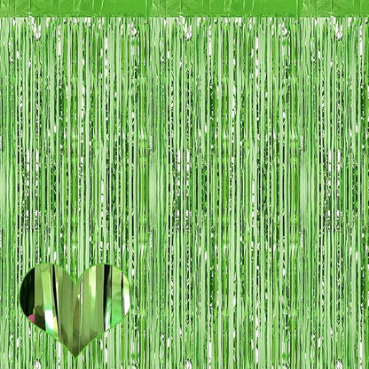 4 Pack Fringe Curtain Backdrop, 3.2Ft x 8.2Ft Light Green Metallic Tinsel Foil Fringe Streamers Background for Photo Booth Birthday Wedding Baby Shower Carnival Easter Mother’s Day Party Decorations
