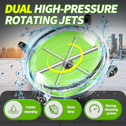 19'' Pressure Washer Surface Cleaner with 4 Wheels - Stainless Steel Surface Cleaner for Pressure Washer Attachment for Concrete, Driveway, Patio, Sidewalk, Deck and Driveways (19 INCH GREEN)