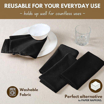 Native Fab Cloth Napkin Set of 12, 100% Cotton, Washable, Reusable Dinner Cloth Napkin 17x17 inches, Table Decor Napkins for Dinner, Events, Black