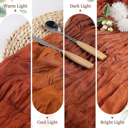 12 Pack Terracotta Cheesecloth Table Runner 10FT Long Boho Gauze Table Runner Rustic Sheer Runner for Wedding Bridal Baby Shower Birthday Party Table Decor Fall Thanksgiving Christmas Decor