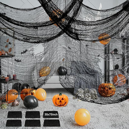 ZeeDix 6 Pack Black Halloween Creepy Cloth 30X75 Inch - Halloween Cheesecloth Decoration Spooky Scary Gauze Black Cheese Cloth for Party Supplies Outdoor Yard Home Wall Doorway